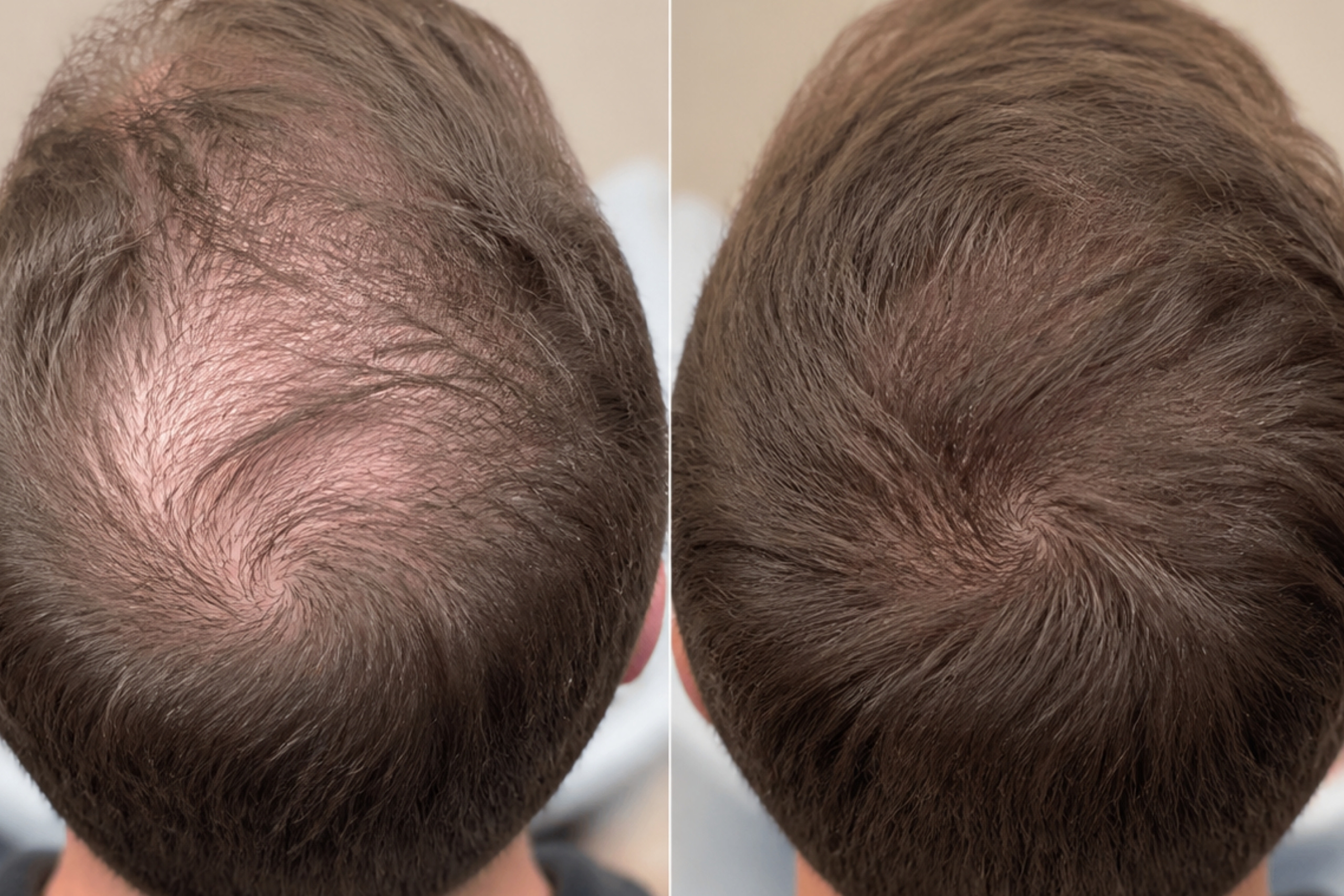 Illustrative comparison showing differing levels of hair density at the crown